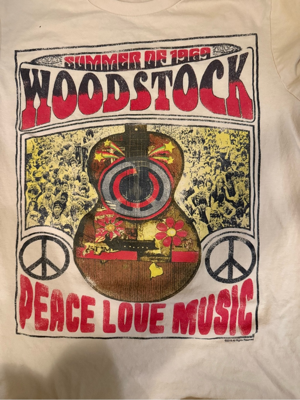 Peace Love Music Vintage-Style Wall Art Print - White / Red